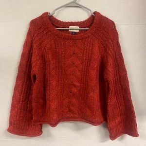 Universal Thread Brick Red Cable Knot Crewneck Sweater